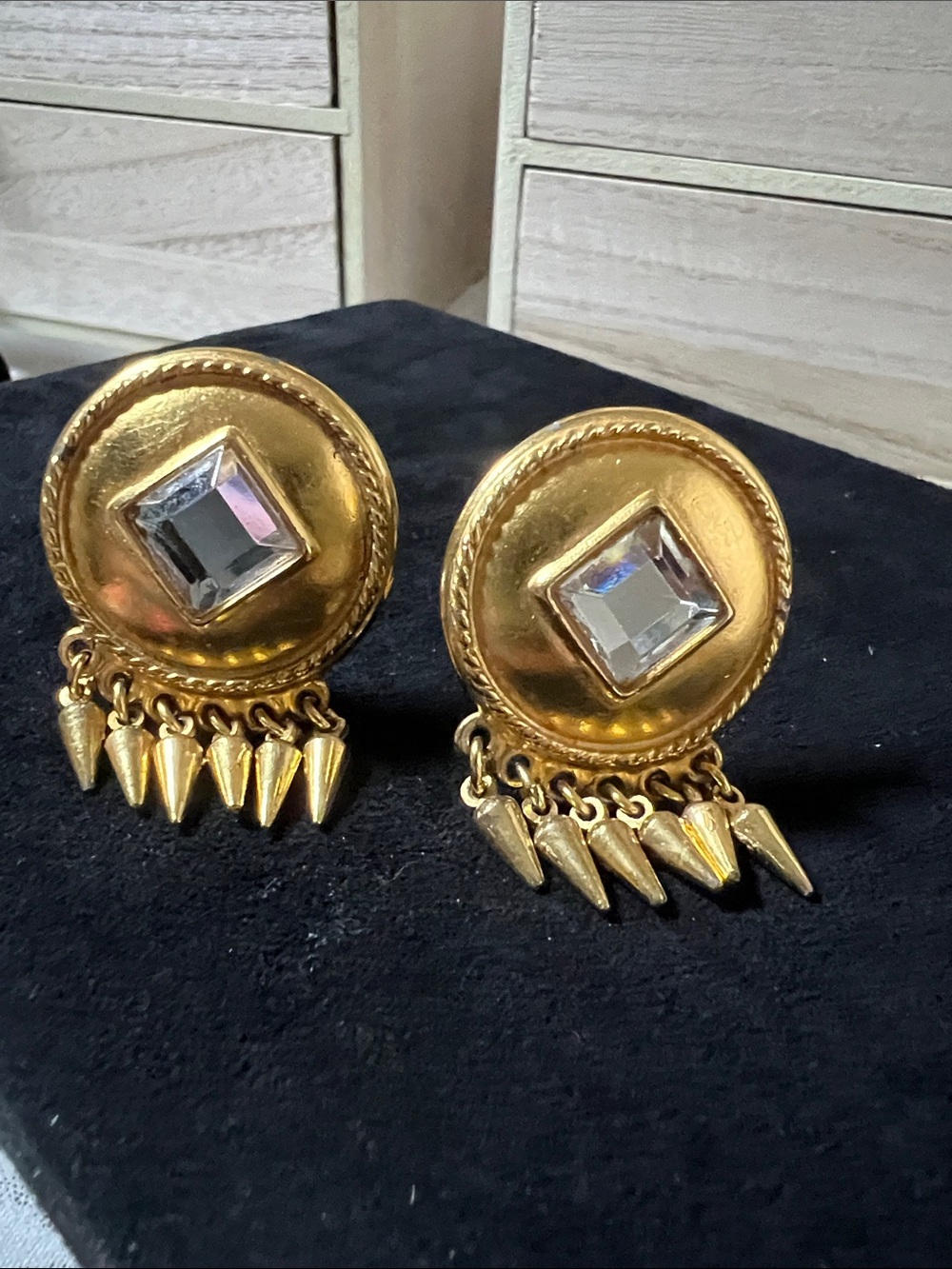 Ben-Amun Gold-Tone Round Drop Earrings with Clear Square Crystal